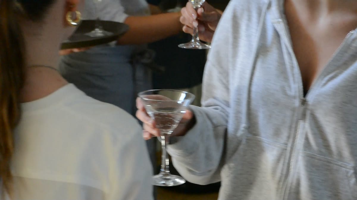 Gäste stoßen mit Wein an